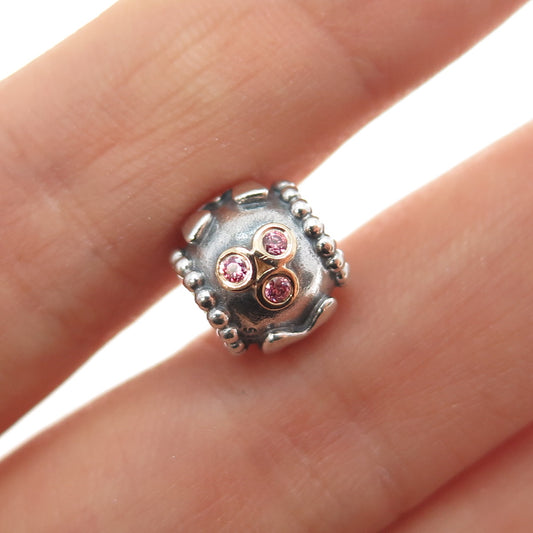 PANDORA 925 Sterling Silver & Gold Swarovski Crystal Mom Slide Bead Charm