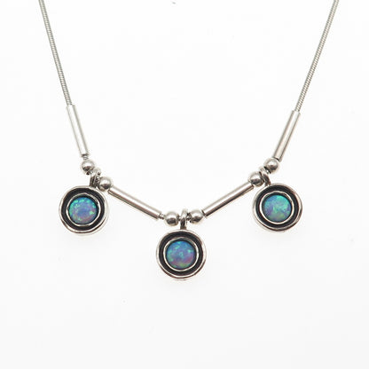 925 Sterling Silver Vintage Real Opal Modernist Snake Chain Necklace 18"