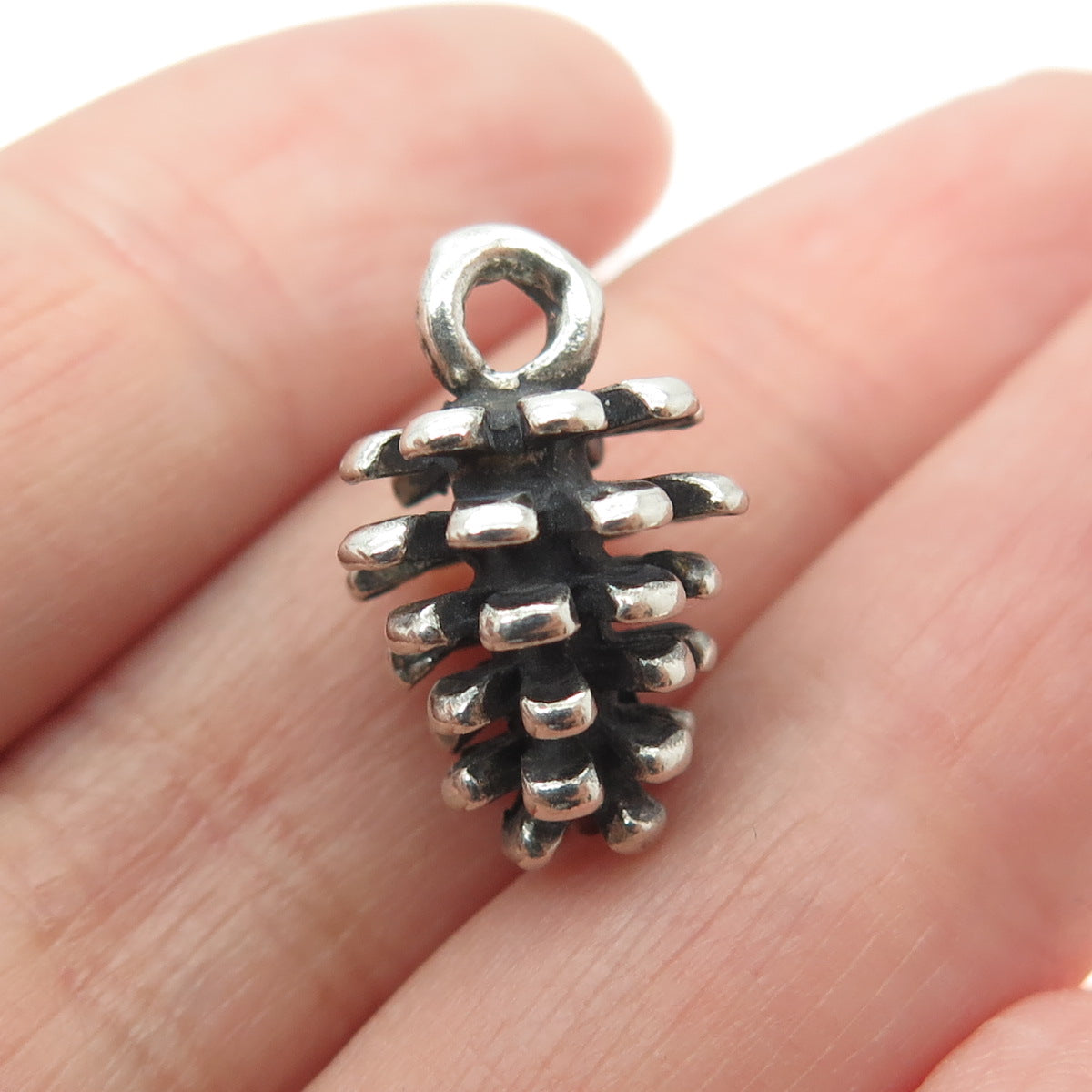 925 Sterling Silver Vintage Pine Cone Minimalist Oxidized Charm Pendant