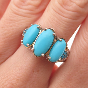 D'Joy 925 Sterling 2-Tone Real Sleeping Beauty Turquoise & Apatite Ring Size 8