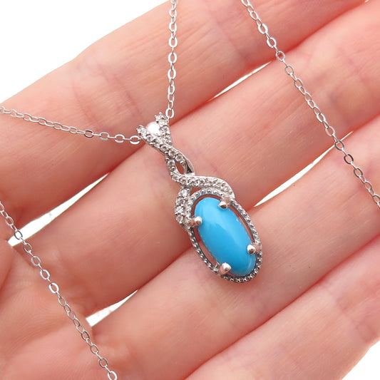 Chuck Clemency 925 Sterling Silver Real Turquoise White Topaz Chain Necklace 20"
