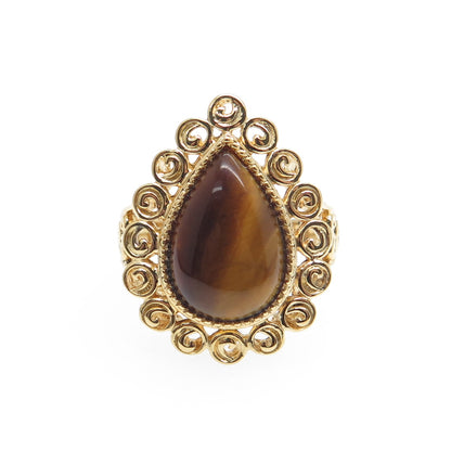 ROSS SIMONS 925 Sterling Silver Gold Plated Real Tiger Eye Spiral Ring Size 6