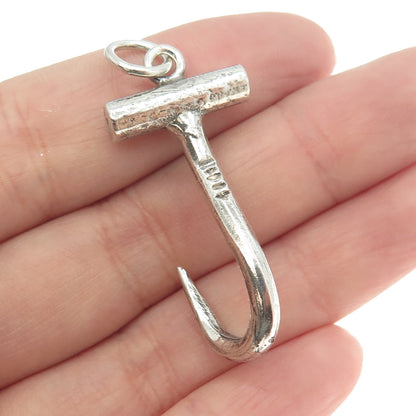 925 Sterling Silver Vintage Hook / Letter "J" Pendant