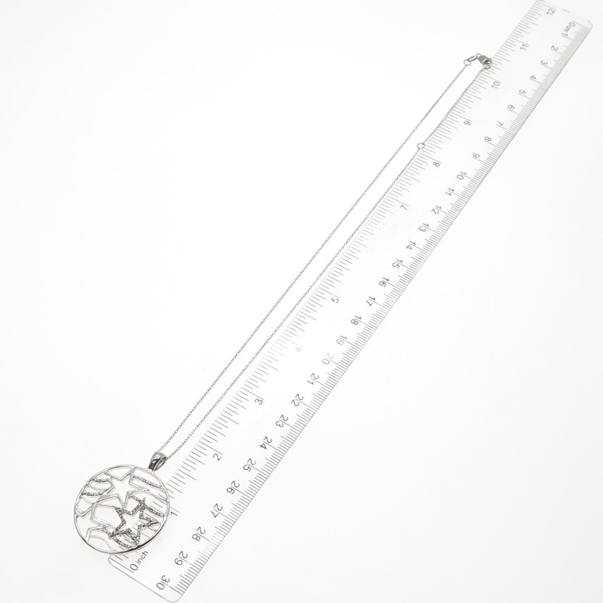 925 Sterling Silver Real Diamond Star Celestial Cable Chain Necklace 16-18"