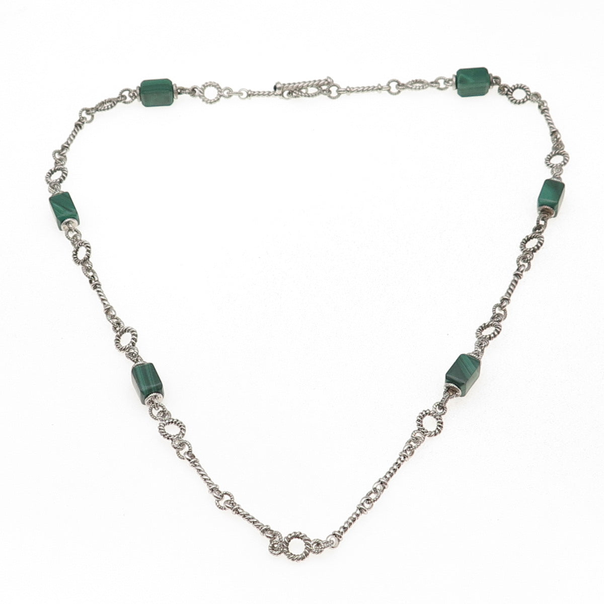 Judith Ripka 925 Sterling Silver Real Malachite & Black Onyx Chain Necklace 24"