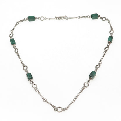 Judith Ripka 925 Sterling Silver Real Malachite & Black Onyx Chain Necklace 24"