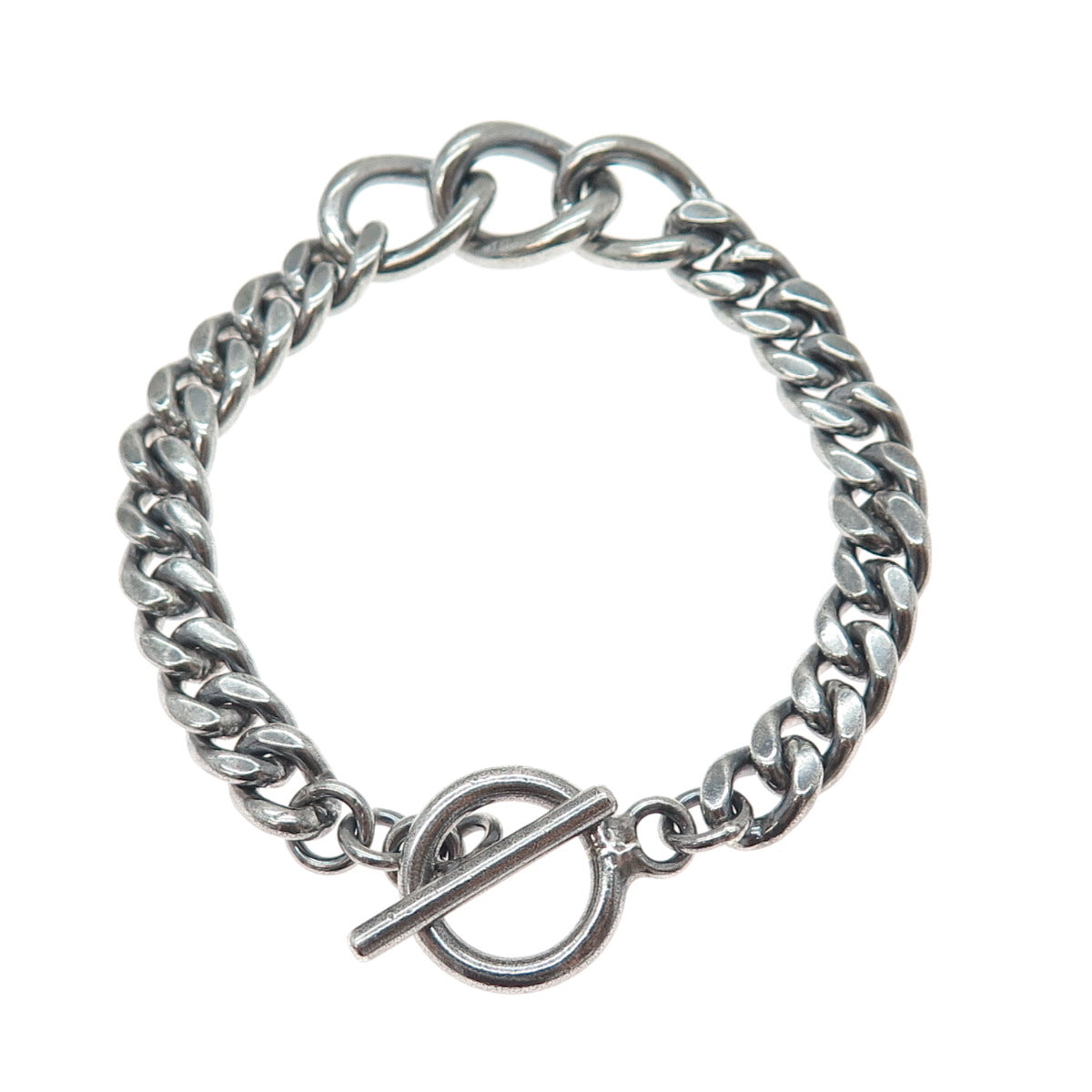 925 Sterling Silver Vintage Mexico Curb & Cuban Link Oxidized Bracelet 7"