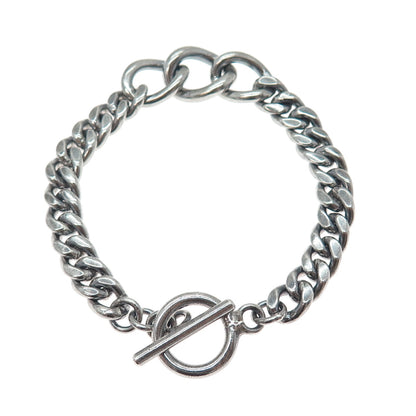 925 Sterling Silver Vintage Mexico Curb & Cuban Link Oxidized Bracelet 7"