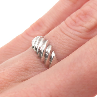 925 Sterling Silver Vintage Mexico Modernist Ribbed Oxidized Ring Size 5.5