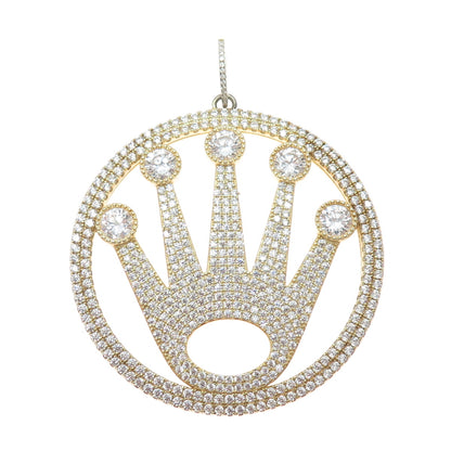 925 Sterling Silver Gold Plated Round-Cut C Z Sparkle Crown Large Pendant