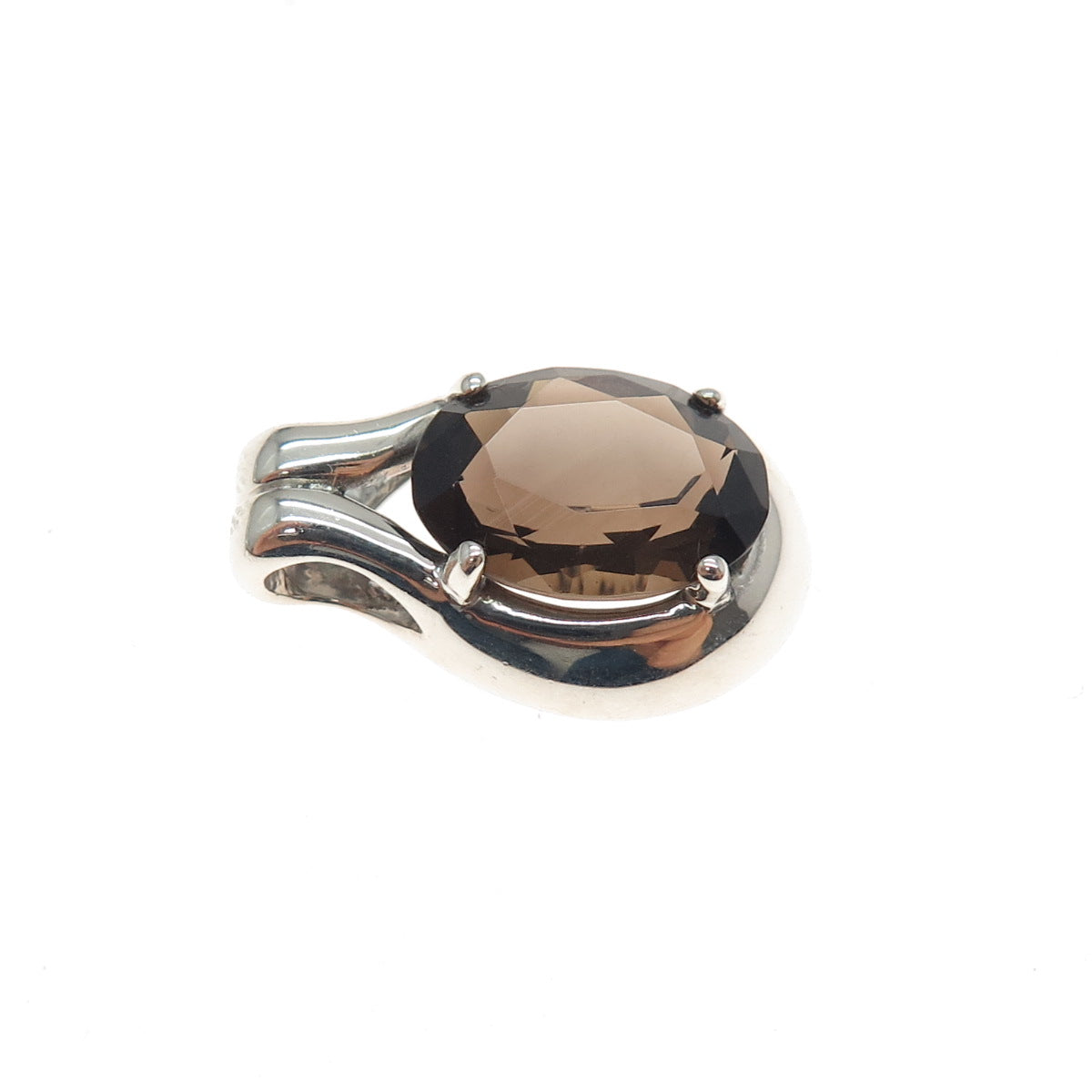 KABANA 925 Sterling Silver Vintage Real Smoky Quartz Slide Charm Pendant