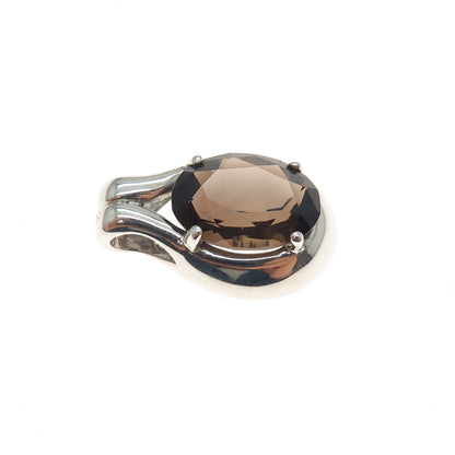 KABANA 925 Sterling Silver Vintage Real Smoky Quartz Slide Charm Pendant