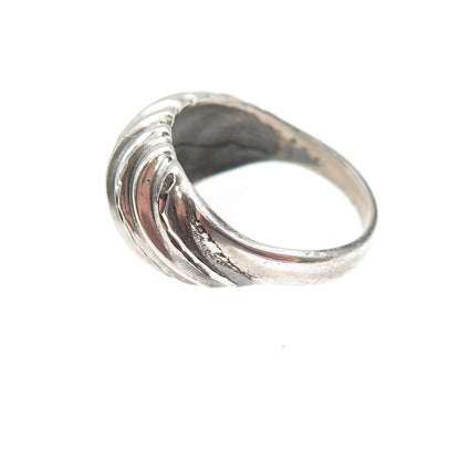 925 Sterling Silver Vintage Modernist Ribbed Dome Ring Size 6.75