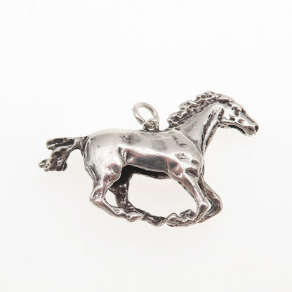 925 Sterling Silver Vintage Wild Horse Oxidized 3D Charm Pendant