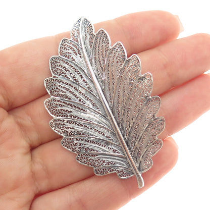 925 Sterling Silver Vintage Floral Leaf Filigree Oxidized Pin Brooch