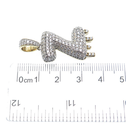 925 Sterling Silver Gold Plated Round-Cut Shaped C Z Letter Z Sparkle Pendant