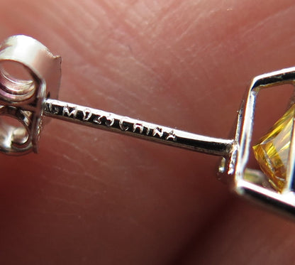 925 Sterling Silver Triangle-Cut Canary Yellow C Z Stud Earrings