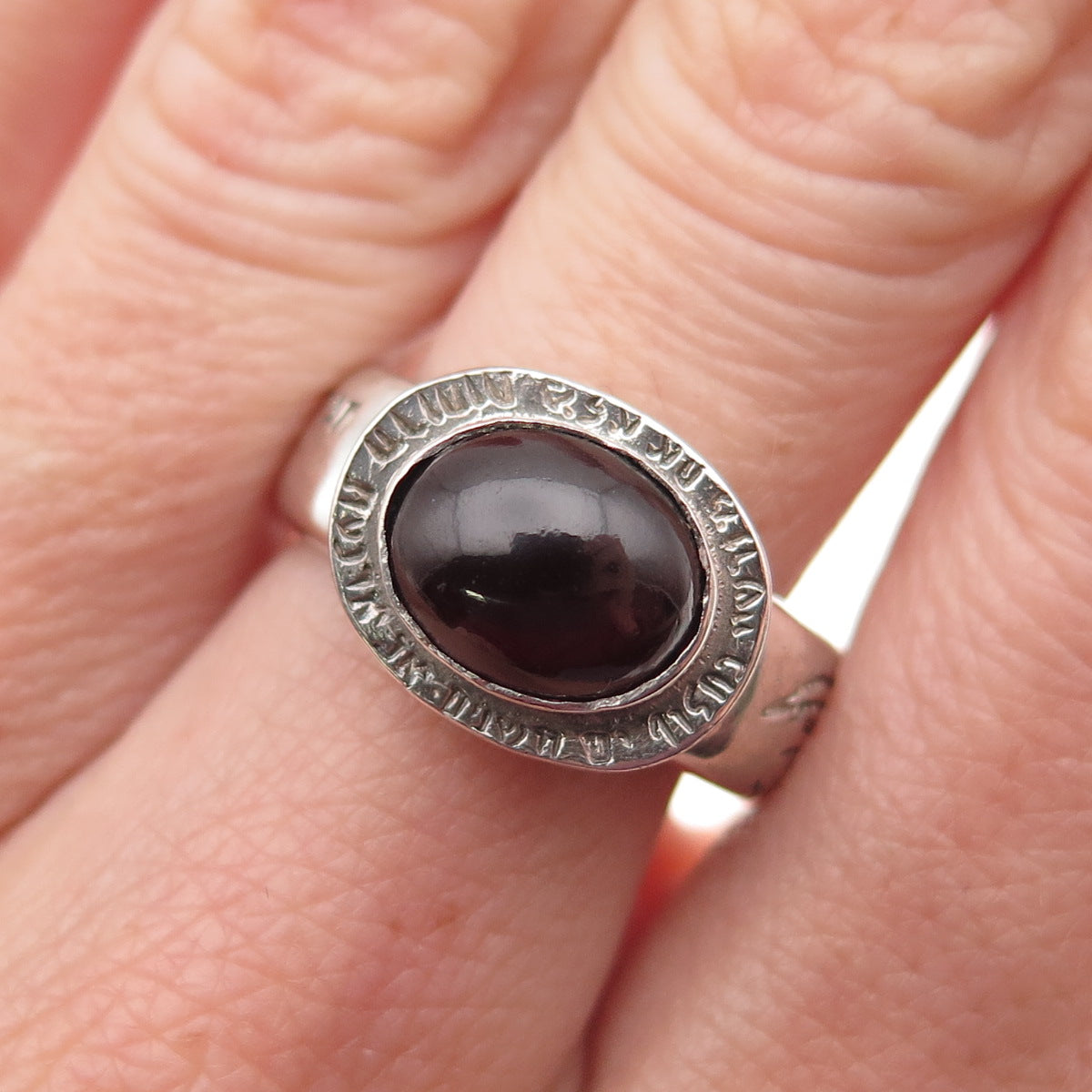 925 Sterling Silver Vintage Real Tourmaline Kabbalah Judaica Ring Size 6.75