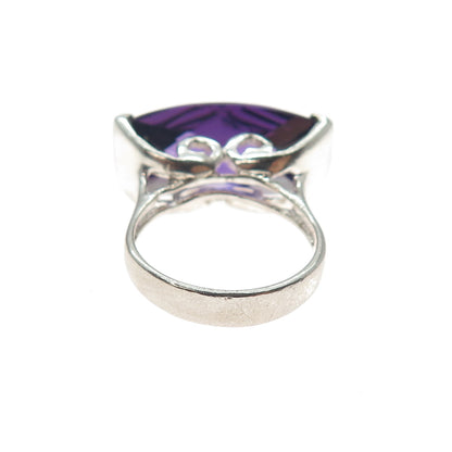 925 Sterling Silver Vintage Nano Amethyst Modernist Ring Size 7.25