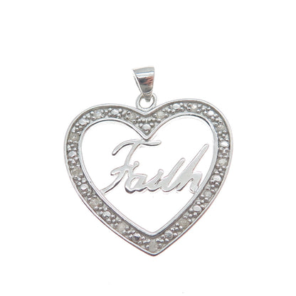 HAN 925 Sterling Silver Real Round-Cut Diamond Faith Heart Minimalist Pendant