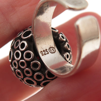 925 Sterling Silver Vintage Modernist Ball Oxidized Adjustable Ring Size 5.25