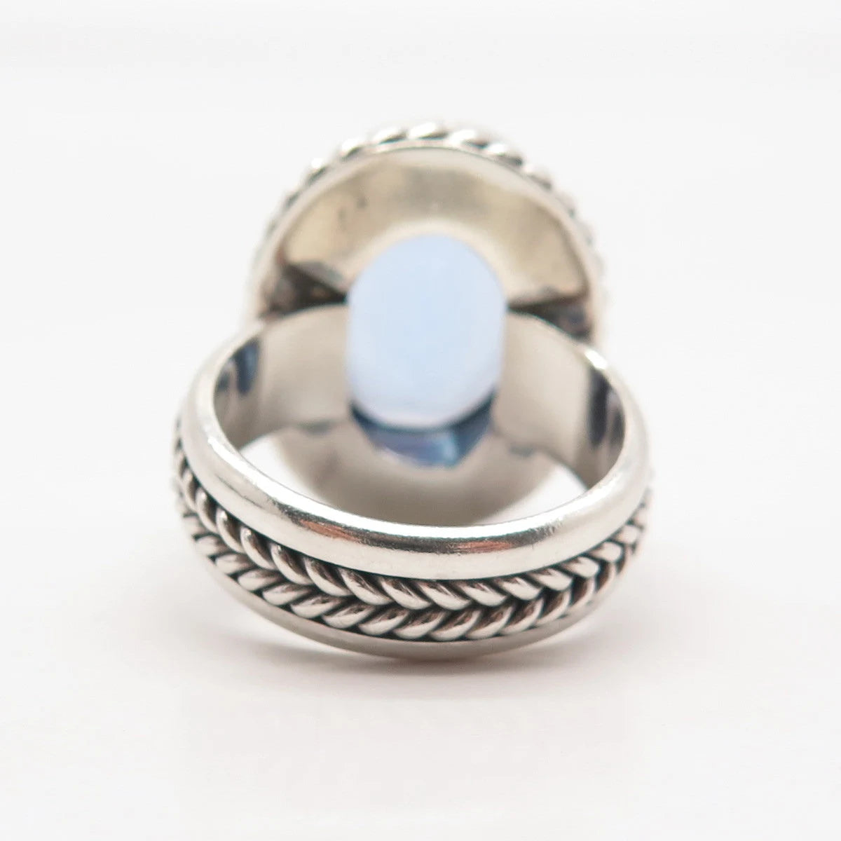 925 Sterling Silver Vintage AF Glass Twisted Oval Ring Size 7.75