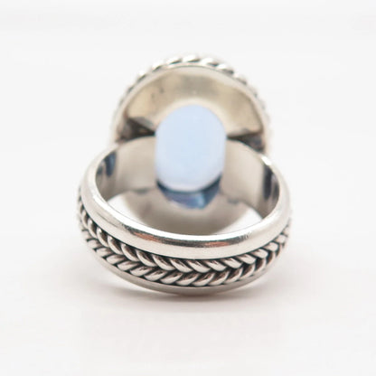 925 Sterling Silver Vintage AF Glass Twisted Oval Ring Size 7.75