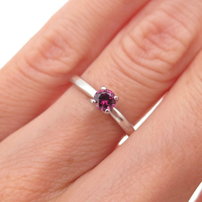 Tommy Long 925 Sterling Silver Vintage Real Round-Cut Amethyst Ring Size 4.75