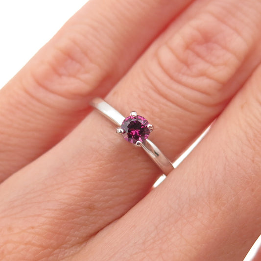 Tommy Long 925 Sterling Silver Vintage Real Round-Cut Amethyst Ring Size 4.75