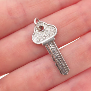 Wells 925 Sterling Silver Vintage Key To Success Oxidized Charm Pendant