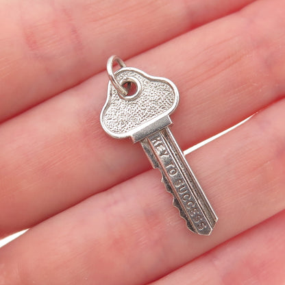 Wells 925 Sterling Silver Vintage Key To Success Oxidized Charm Pendant