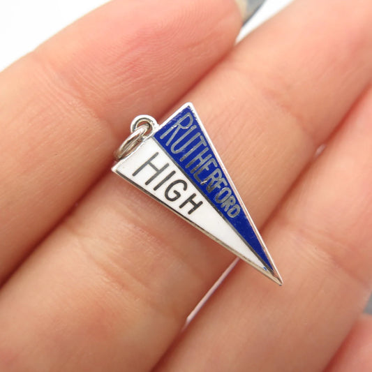 925 Sterling Silver Vintage Colorful Enamel "Rutherford High"Charm Pendant