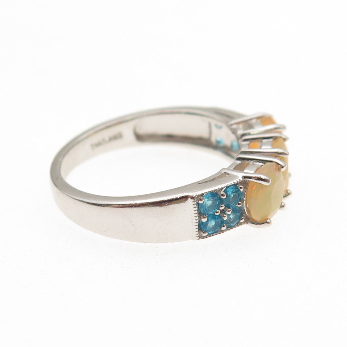 925 Sterling Silver Real Round-Cut Opal & Apatite Ring Size 8