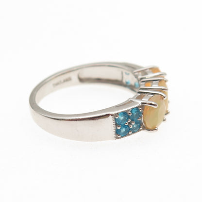 925 Sterling Silver Real Round-Cut Opal & Apatite Ring Size 8