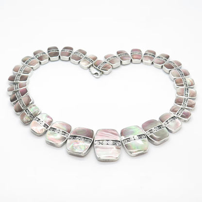 Sterling Silver Vintage ACLEONI Real Mother-of-Pearl Swirl Slide Necklace 16"