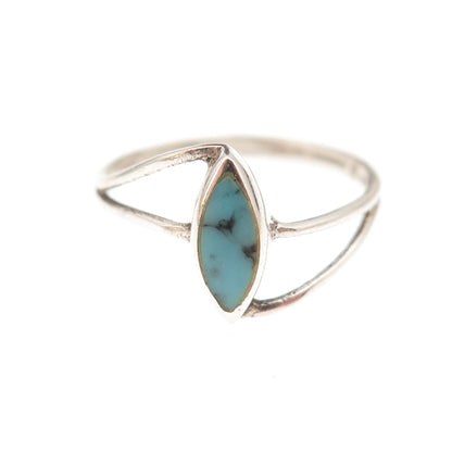 925 Sterling Silver Vintage Real Turquoise Bypass Ring Size 5.5