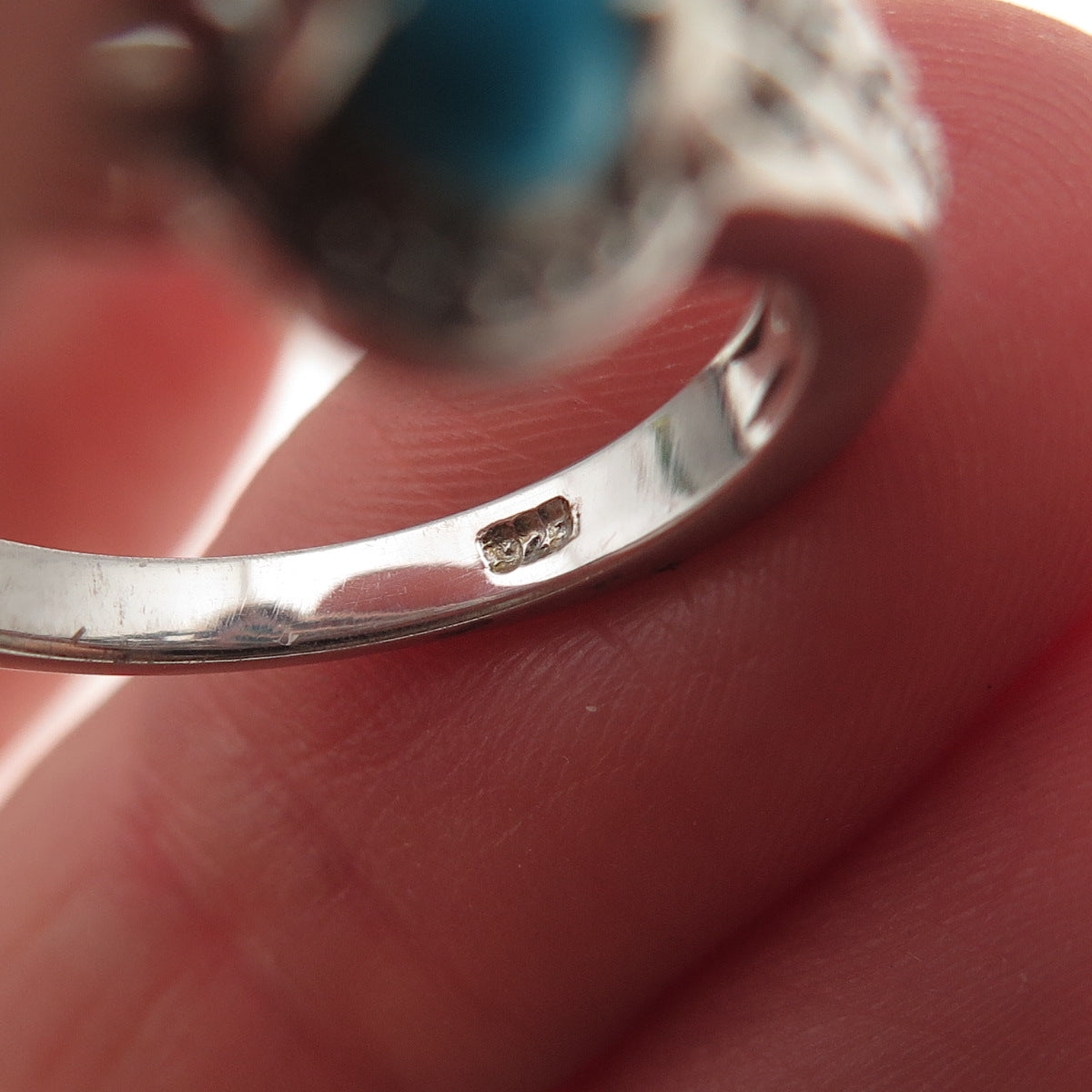 Chuck Clemency 925 Sterling Silver Real Turquoise & White Topaz Ring Size 8