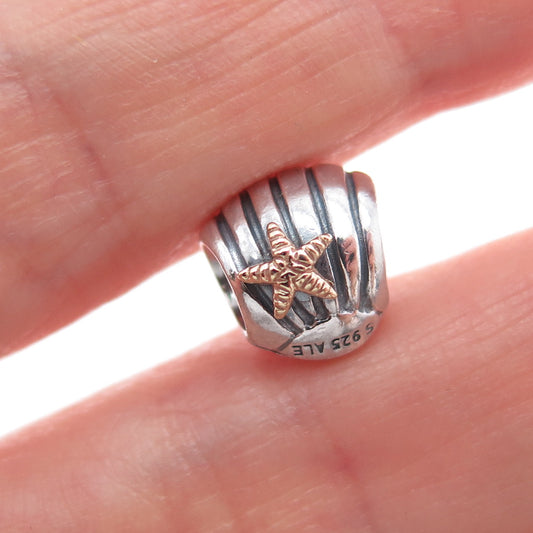 PANDORA 925 Sterling Silver & Gold Starfish Seashell Slide Bead Charm
