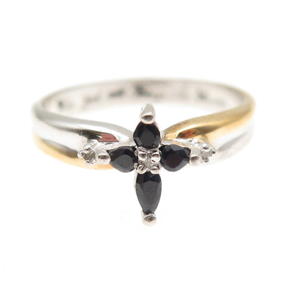 BGE Bradford 925 Sterling 2-Tone Real Diamond Accent & Sapphire Ring Size 8.25