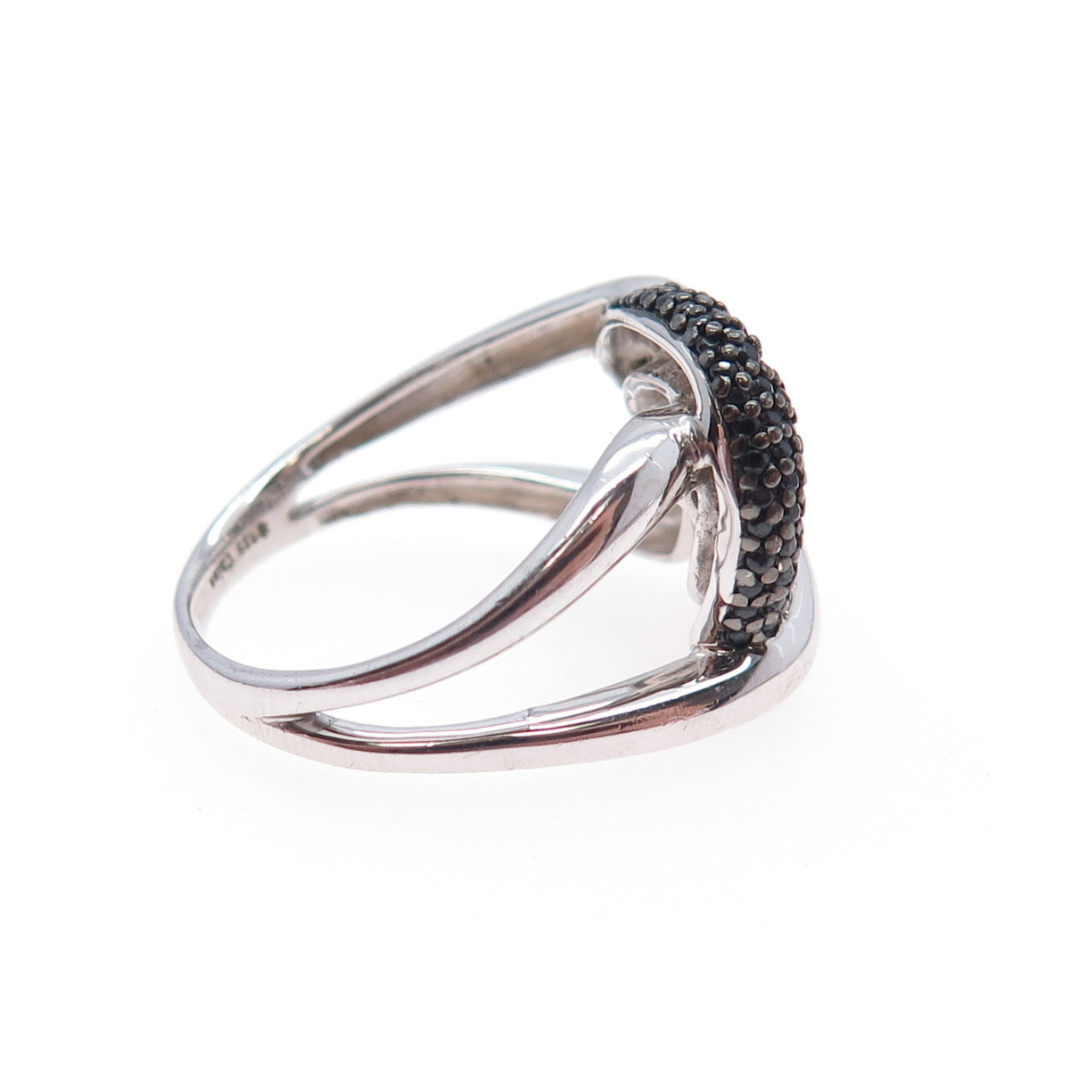 925 Sterling Silver Real Black Spinel Interlocked Circle Ring Size 7.25