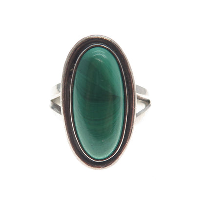 Old Pawn 925 Sterling Silver Vintage Real Malachite Gem Oxidized Ring Size 5