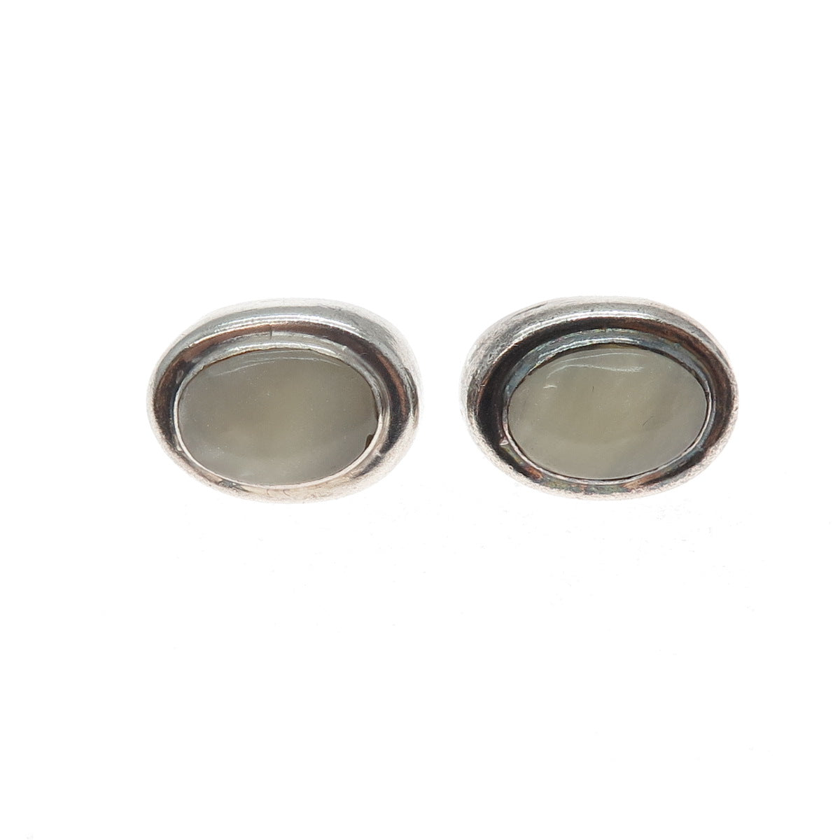 925 Sterling Silver Vintage Real Mother-of-Pearl Oxidized Earrings