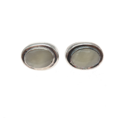925 Sterling Silver Vintage Real Mother-of-Pearl Oxidized Earrings