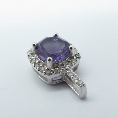 HAN 925 Sterling Silver Real Round-Cut Amethyst & C Z Pendant