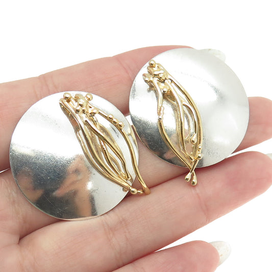 RUTH ROSENFELD 925 Sterling Silver 2-Tone Vintage Modernist Earrings