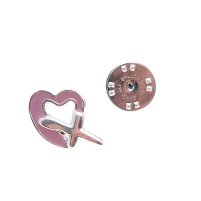 BALLOU 925 Sterling Silver Vintage Italy Enamel Heart Tie Tack / Lapel Pin