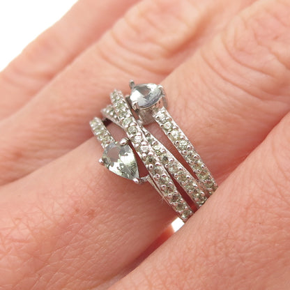 Chuck Clemency 925 Sterling Silver Real Green Amethyst Multi-Row Ring Size 6