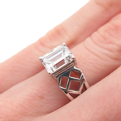 925 Sterling Silver Emerald-Cut C Z Promise Ring Size 6