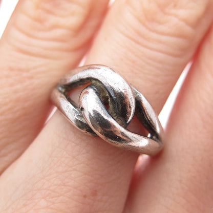 925 Sterling Silver Vintage Modernist Interlocked Oxidized Ring Size 7