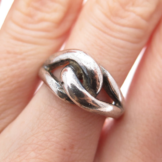 925 Sterling Silver Vintage Modernist Interlocked Oxidized Ring Size 7